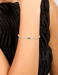 Bracelet de tennis en zircone cubique en émeraude plaqué or