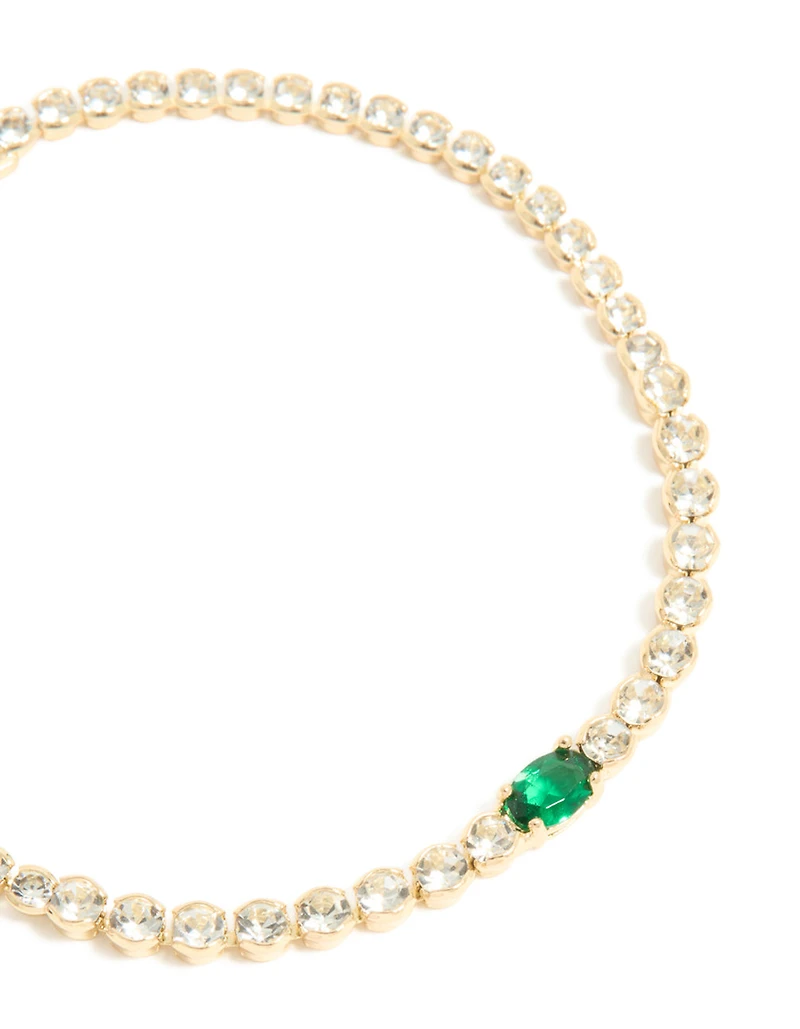 Bracelet de tennis en zircone cubique en émeraude plaqué or