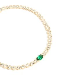 Bracelet de tennis en zircone cubique en émeraude plaqué or