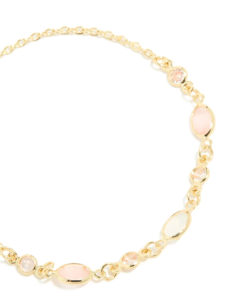 Gold Plated Pink Oval Cubic Zirconia Toggle Bracelet