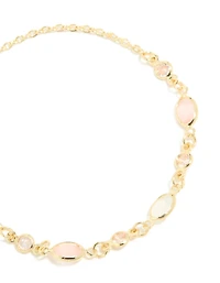 Gold Plated Pink Oval Cubic Zirconia Toggle Bracelet