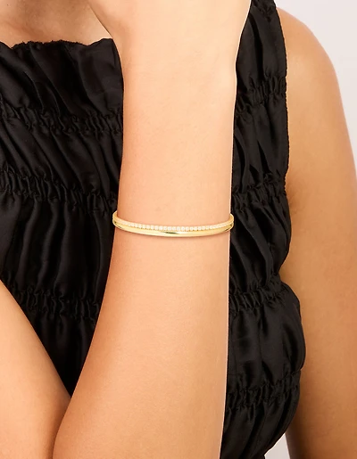 Gold Plated Cubic Zirconia Tennis & Cuff Toggle Bracelets 2-Pack
