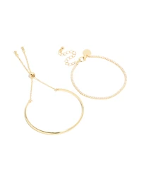 Gold Plated Cubic Zirconia Tennis & Cuff Toggle Bracelets 2-Pack