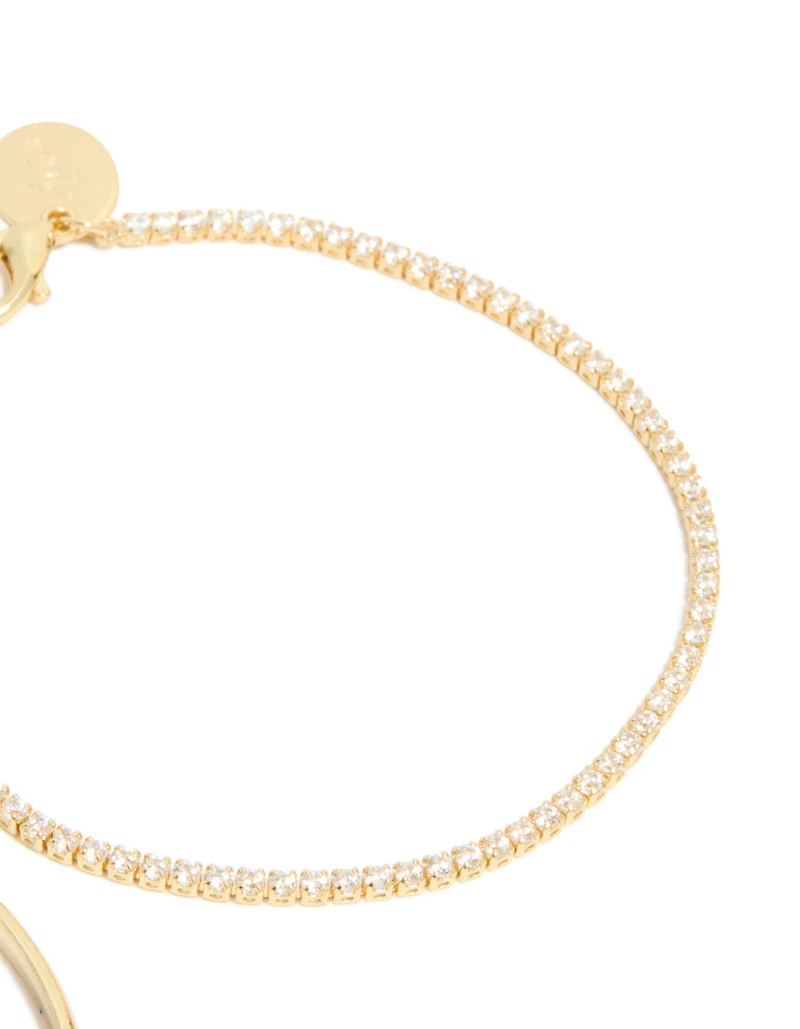 Gold Plated Cubic Zirconia Tennis & Cuff Toggle Bracelets 2-Pack