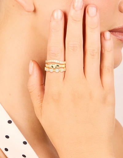 Gold Plated Cubic Zirconia & Wavy Rings 3-Pack