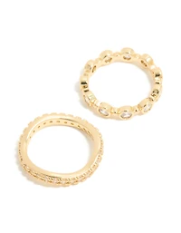 Gold Plated Cubic Zirconia & Wavy Rings 3-Pack