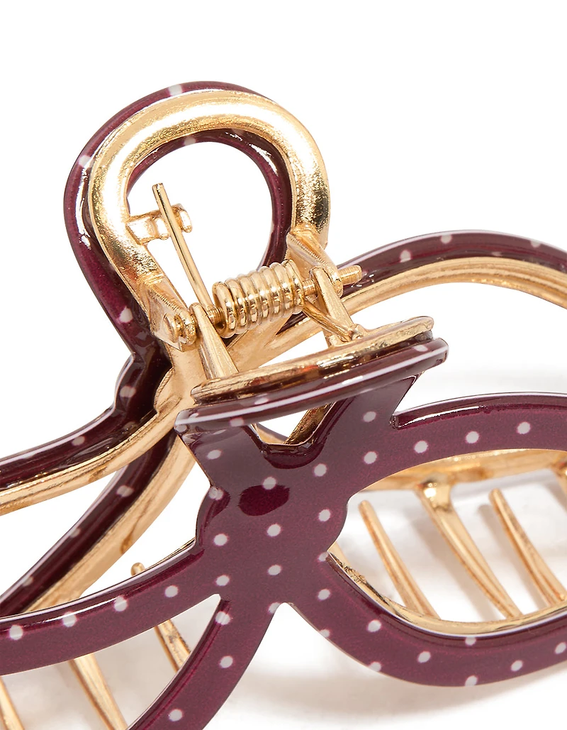 Pince pince à cheveux en acrylique à pois bordeaux