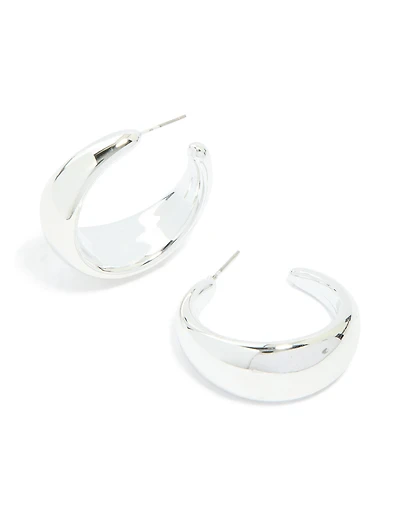 Silver Chubby Pear Hoop Earrings