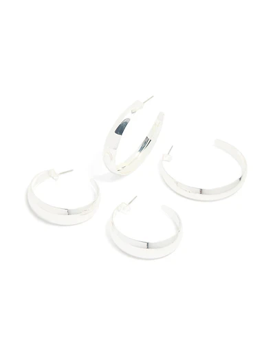 Silver Mixed Size Flat Hoop Earrings 2 Pack