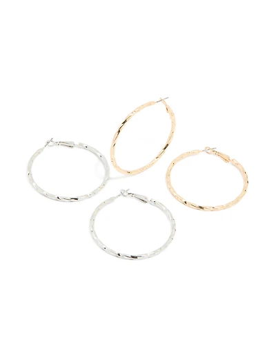 Gold & Sillver Thin Textured Hoop Earrings 2-Pack