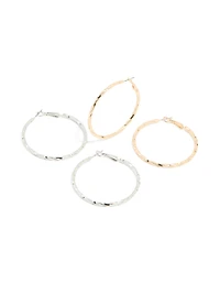 Gold & Sillver Thin Textured Hoop Earrings 2-Pack