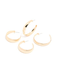 Gold Mixed Size Flat Hoop Earrings 2 Pack
