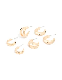 Boucles d’oreilles Huggie dorées et ouvertes torsadées pack de 3