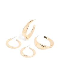 Gold Mixed Size Twisted Hoop Earrings 2-Pack