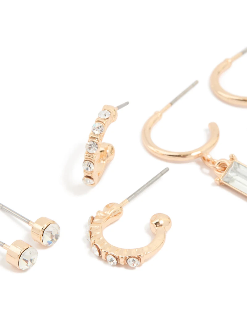 Gold Diamante Drop & Stud Earrings 3-Pack