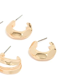 Gold Chubby Textured Huggie Earrings 3 Pack