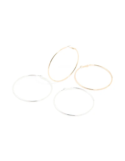 Mixed Metal Large Hoop Earrings 2-Pack