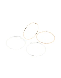 Mixed Metal Large Hoop Earrings 2-Pack