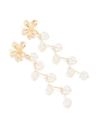 Gold Diamante Zigzag Flower Drop Earrings
