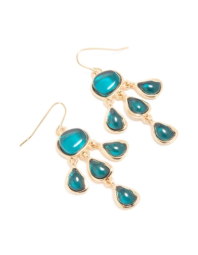 Boucles d’oreilles tombantes en pierre dorée Teal Stone à 3 couches