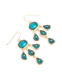 Boucles d’oreilles tombantes en pierre dorée Teal Stone à 3 couches