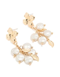Gold White Pearlised Flower Drop Earrings