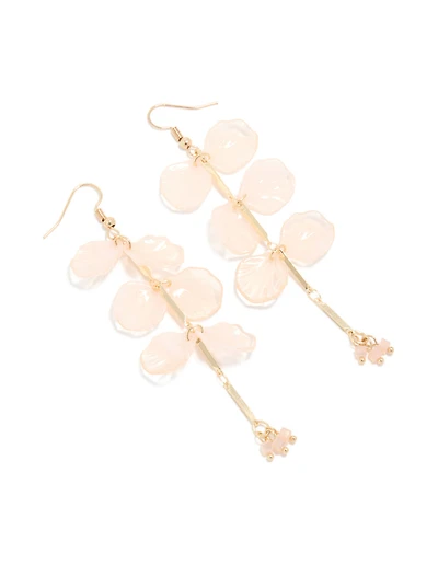Gold Light Pink Acrylic Petals Drop Earrings