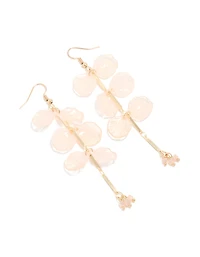 Gold Light Pink Acrylic Petals Drop Earrings