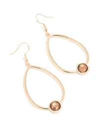 Gold Brown Pear & Round Drop Earrings