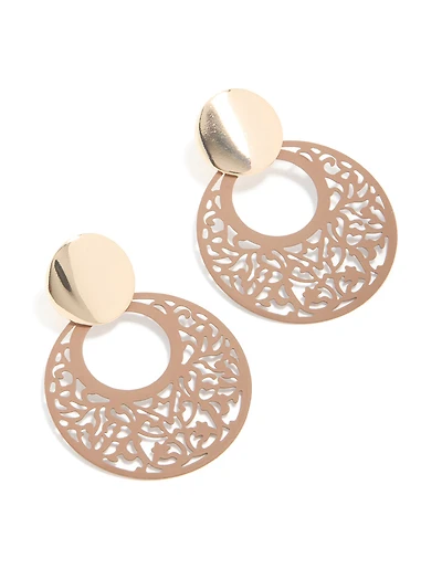 Boucles d’oreilles tombantes en filigrane doré et brun