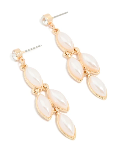 Gold Diamante & Pearl Dangle Drop Earrings