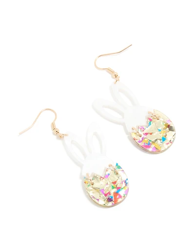Gold Easter Bunny Glitter Drop Earrings