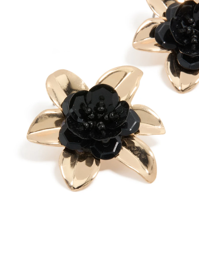 Boucles d’oreilles en forme de clous perlées noires dorées