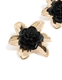 Boucles d’oreilles en forme de clous perlées noires dorées