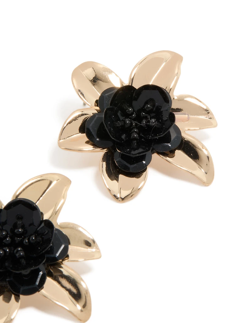 Boucles d’oreilles en forme de clous perlées noires dorées
