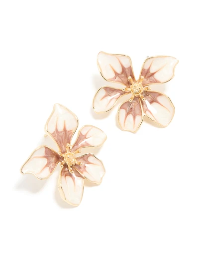 Gold Brown Painted Flower Stud Earrings