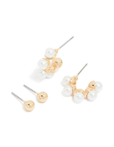 Pack 2-pack de boucles d’oreilles Huggie et boucles d’oreilles en perles dorées et boucles d’oreilles Ball Studs