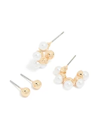 Pack 2-pack de boucles d’oreilles Huggie et boucles d’oreilles en perles dorées et boucles d’oreilles Ball Studs