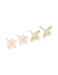 Boucles d’oreilles dorées fleur et studs d’abeille en pack 2