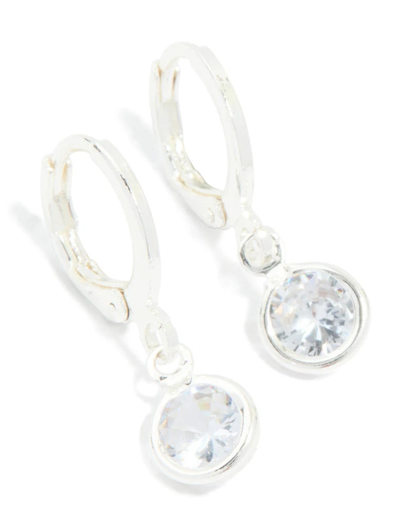 Silver Cubic Zirconia Huggie Earrings