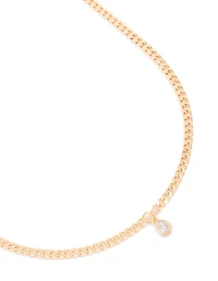 Gold Diamante Pear Cuban Link Necklace