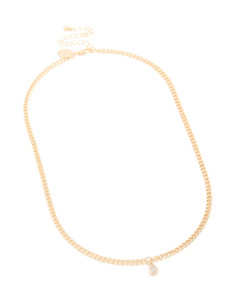 Gold Diamante Pear Cuban Link Necklace