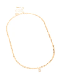 Gold Diamante Pear Cuban Link Necklace
