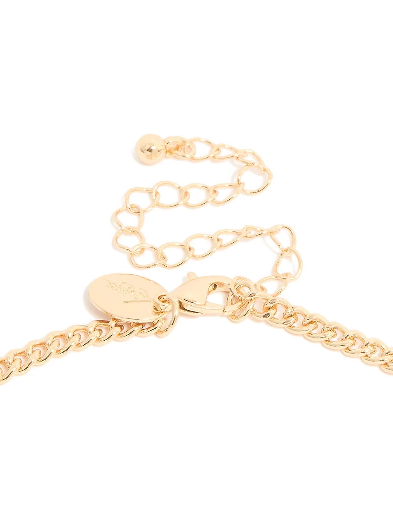 Gold Diamante Pear Cuban Link Necklace