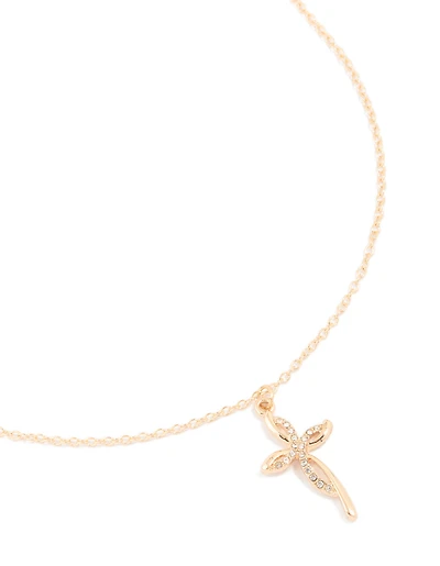 Gold Diamante Twist Cross Necklace