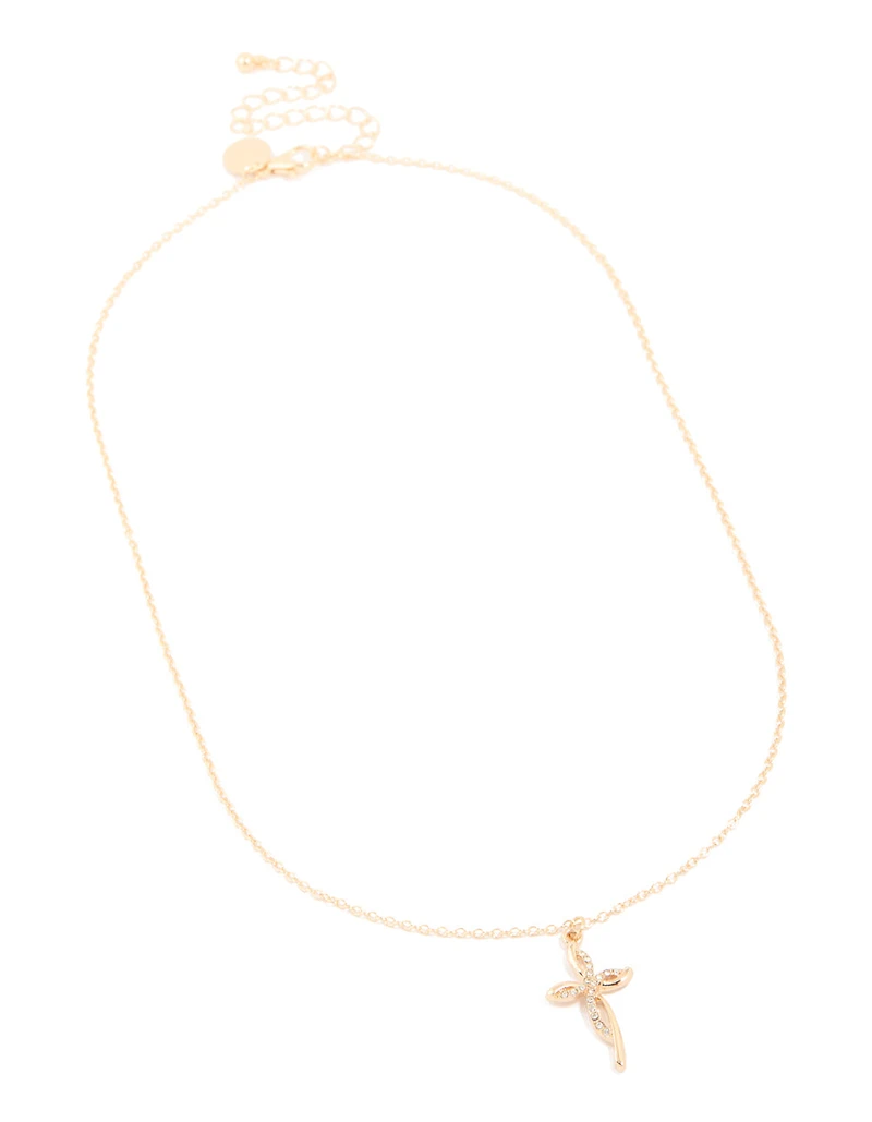 Gold Diamante Twist Cross Necklace