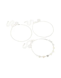 Silver Chain & Station Heart Bracelets 3-Pack