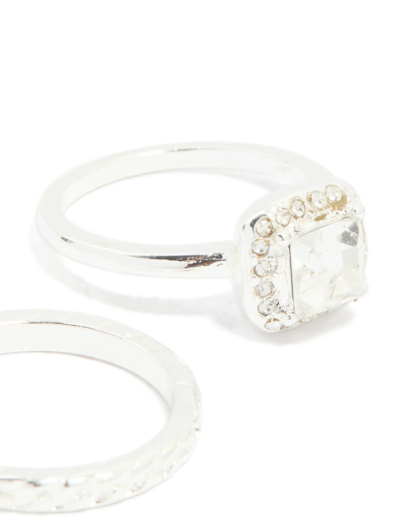 Silver Diamante Engagement Rings 3-Pack