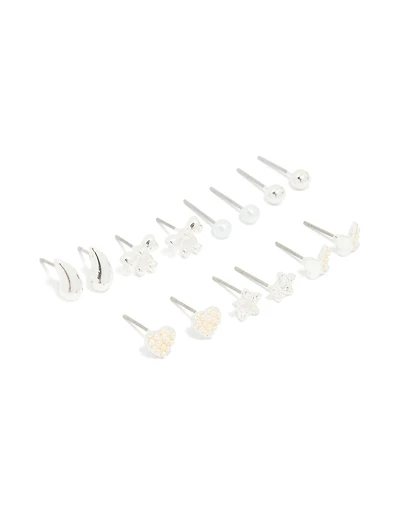 Silver Mini Pearl Stud Earrings 7-Pack