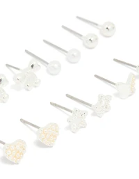 Silver Mini Pearl Stud Earrings 7-Pack